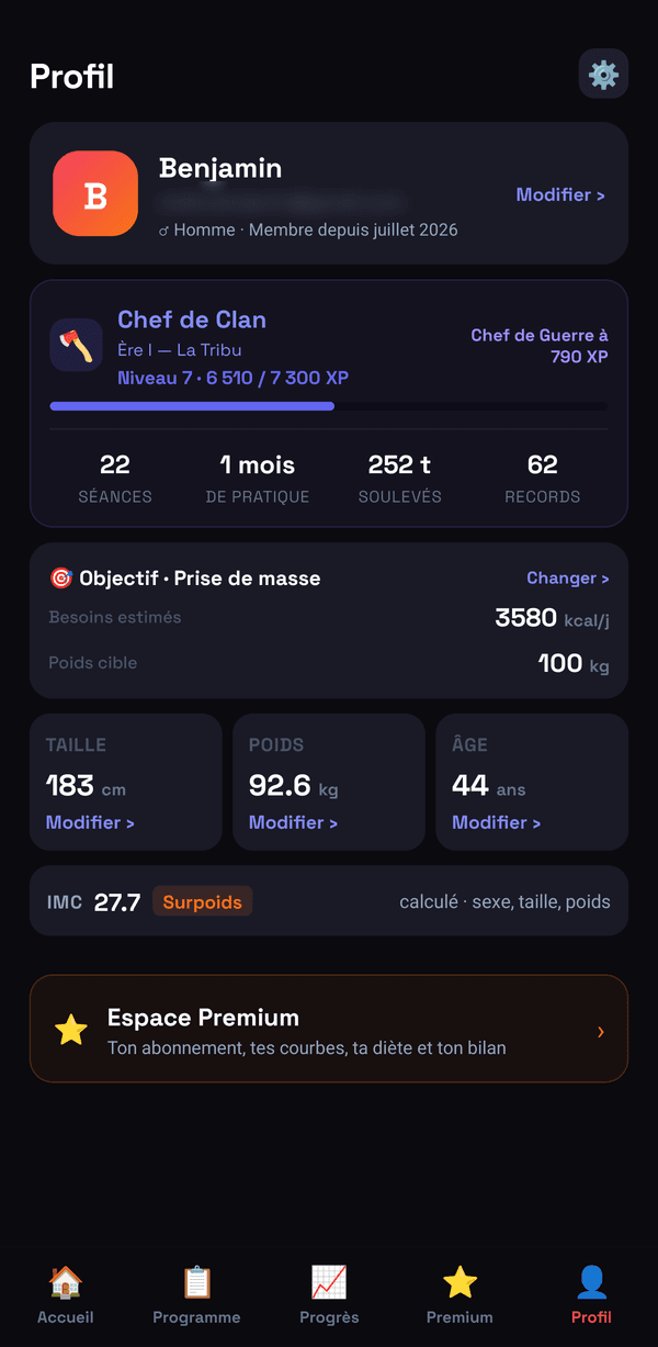 La carte de rang sur l’onglet Profil
