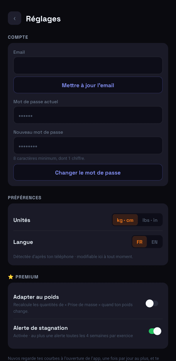 L’écran Réglages