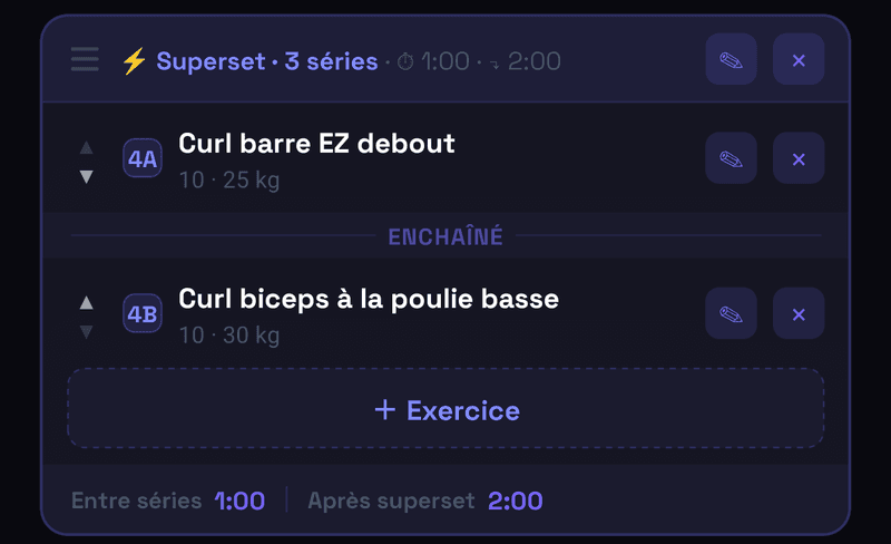 Un bloc superset avec deux exercices enchaînés